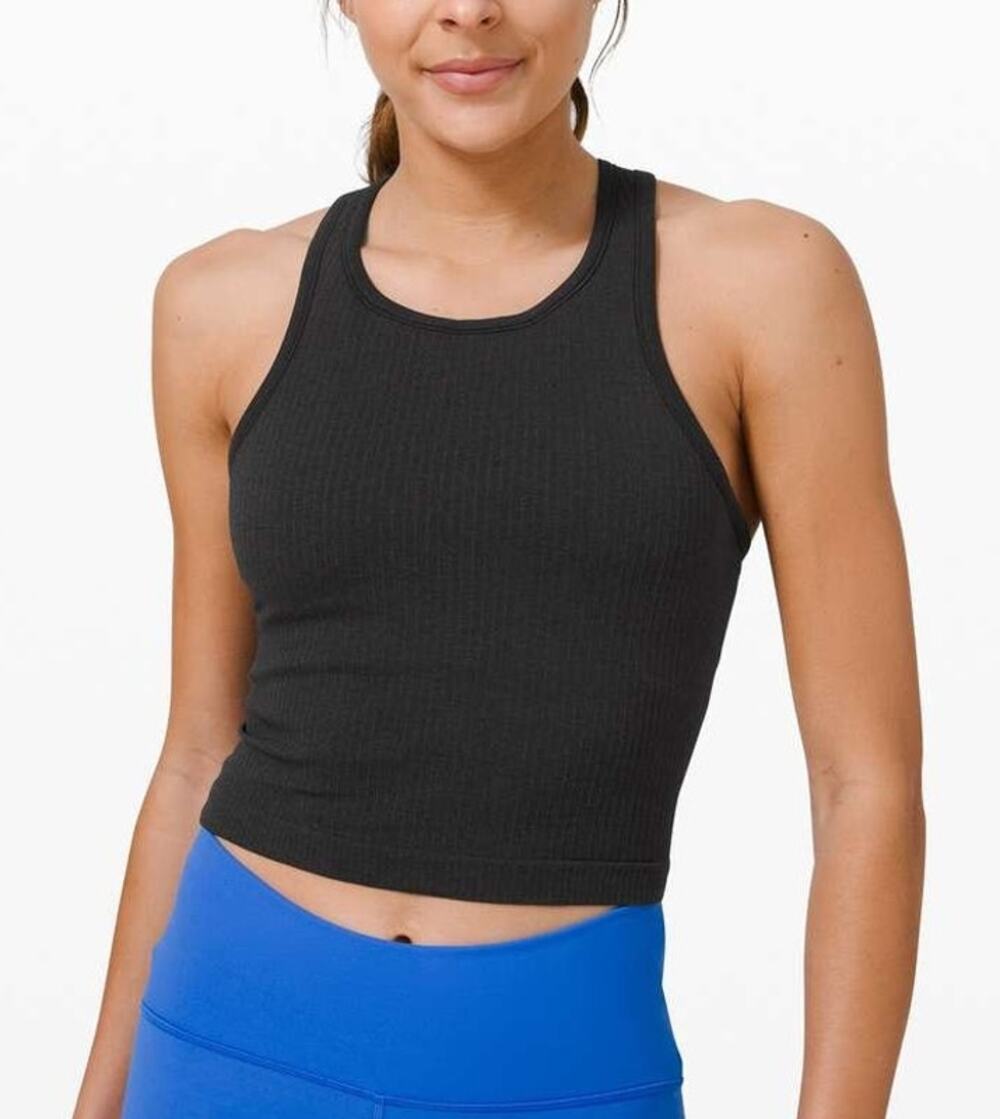 Lululemon Ebb To Street Crop Tank Size 10 Black Racerback Ribbed Seamless Gym